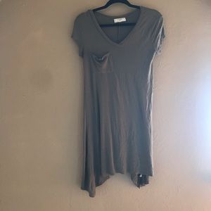 Olive Green Casual Tunic Dress w/ Front Pocket